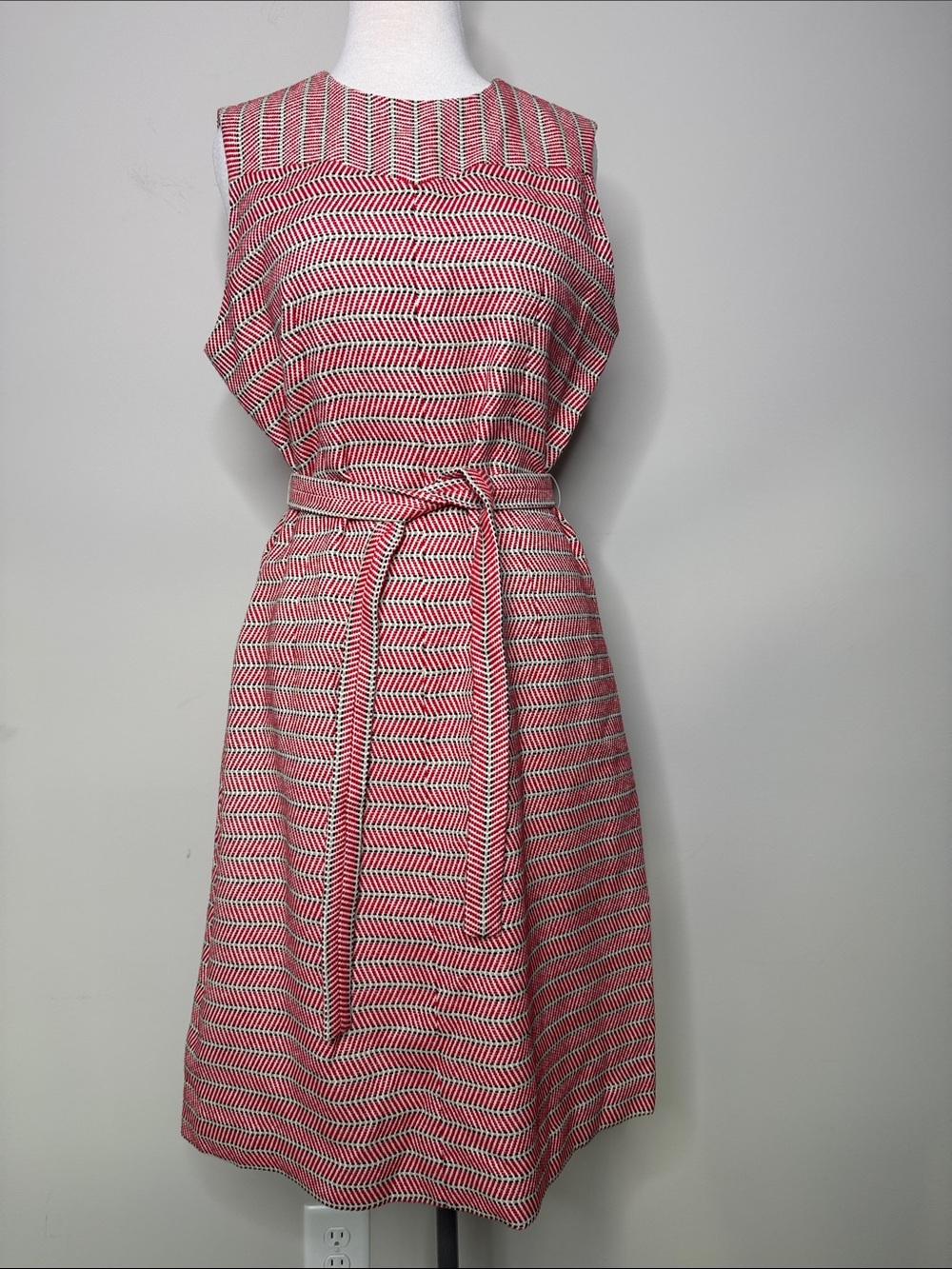 J. Crew Chevron Belted Dress Sz 12Tall Business Casual Academia